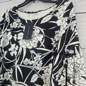 bryn WALKER L Large Lantern Long Sleeve Dress Black & White Floral NWT $210 L803